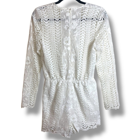 Ivory White Lace Long Sleeve Romper Fully Lined Size Small - Picture 3 of 8